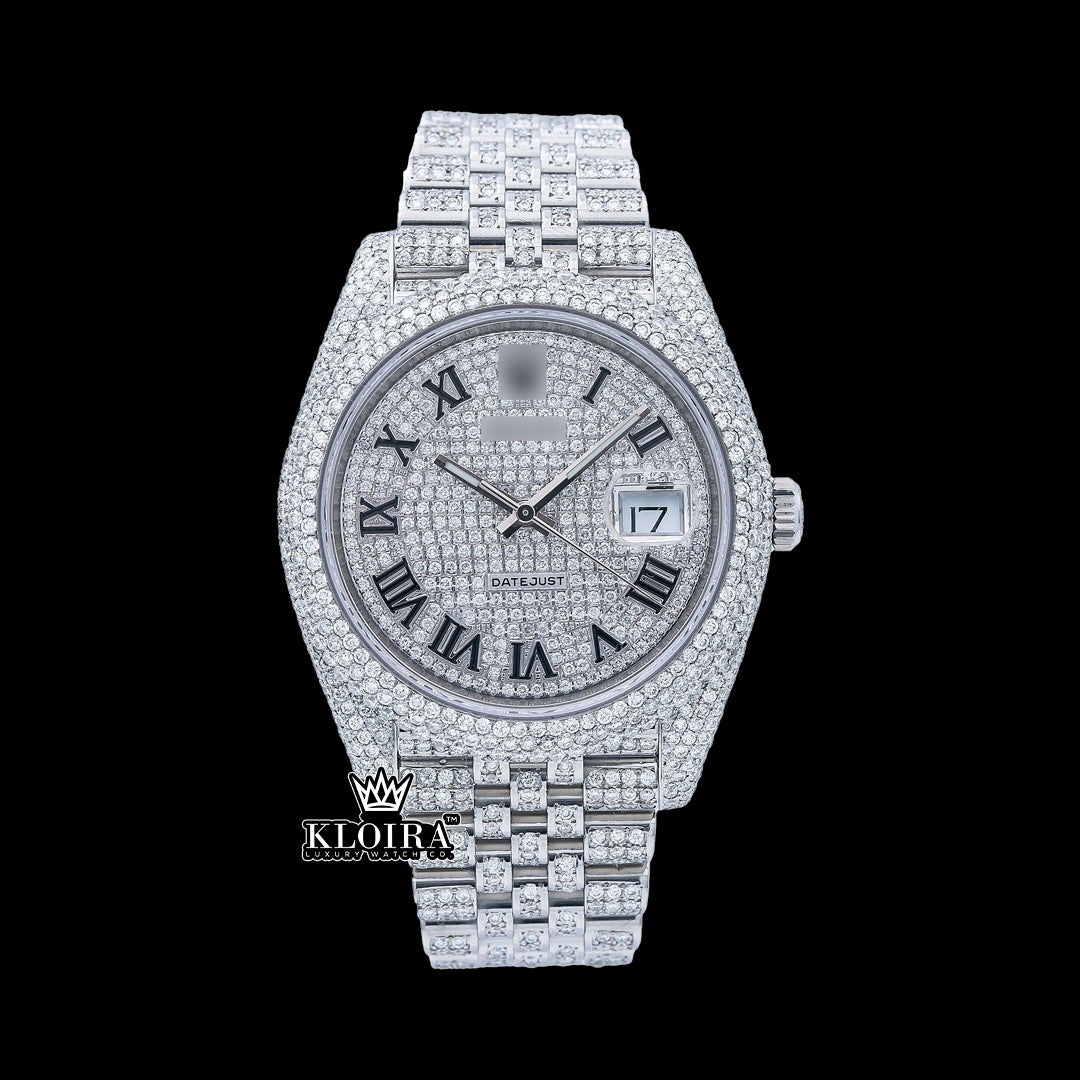 Eternity Moissanite Diamond Watch 14K Gold VVS 20 Carat 42mm Front