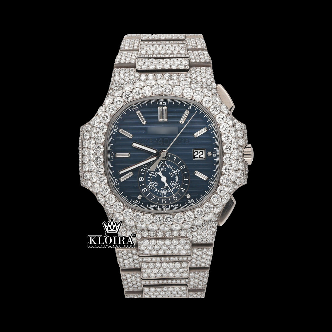 FrostElite Moissanite Diamond Watch Silver VVS 24Carat 42mm Men Front