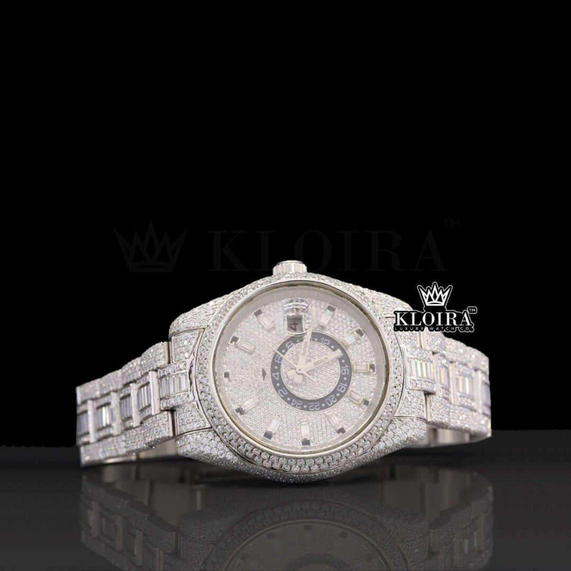 Frost byte Moissanite Diamond Watch 14K Gold VVS 28 Carat 42mm Front View