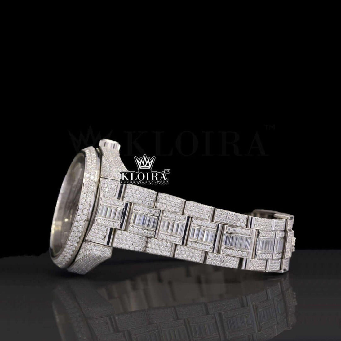 Frost byte Moissanite Diamond Watch 14K Gold VVS 28 Carat 42mm Front View