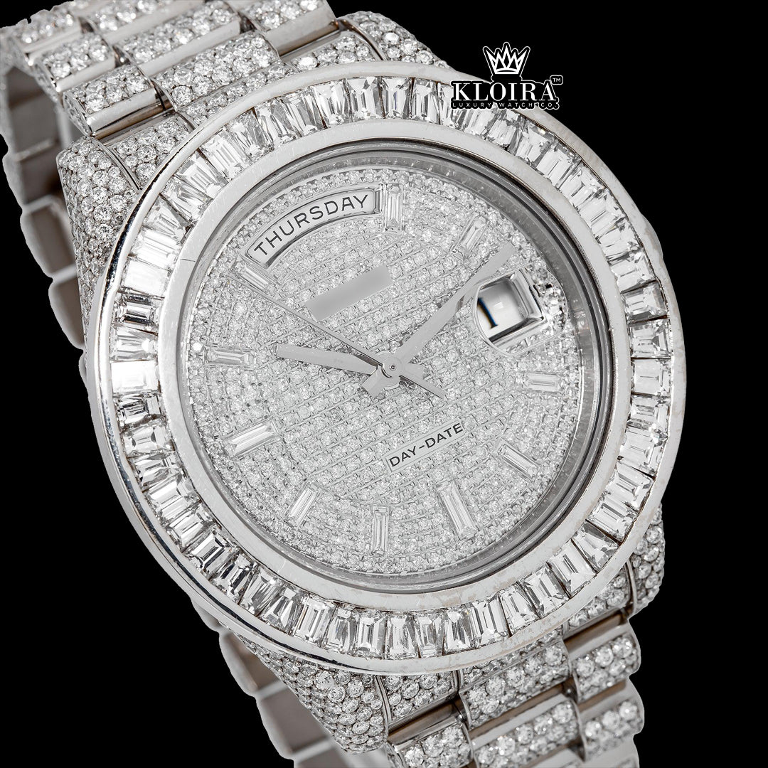 FrostedMajesty Moissanite Diamond Watch Silver VVS 22 Carat 42mm Men Front 