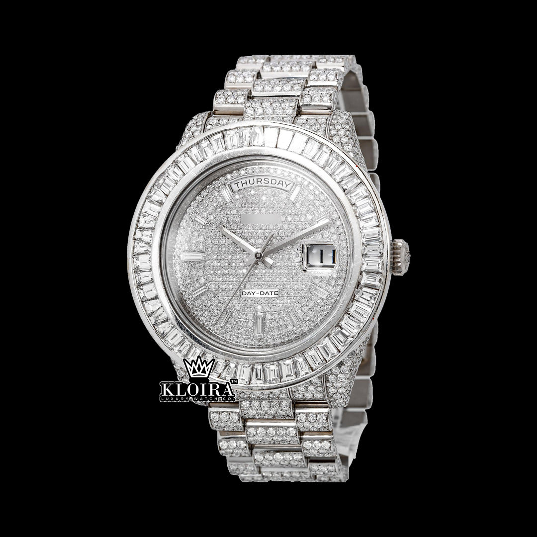 FrostedMajesty Moissanite Diamond Watch Silver VVS 22 Carat 42mm Men Front 