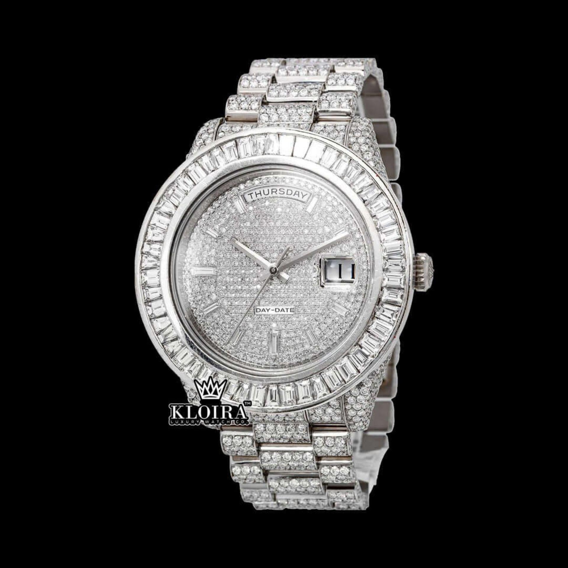 Frosted Majesty Moissanite Diamond Watch 14K Gold VVS 22 Carat 42mm Front View