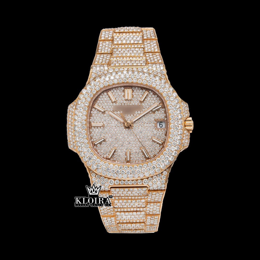 Full Ice Rose Gold Patek Philippe Diamond Watch luxury timepiece front view
