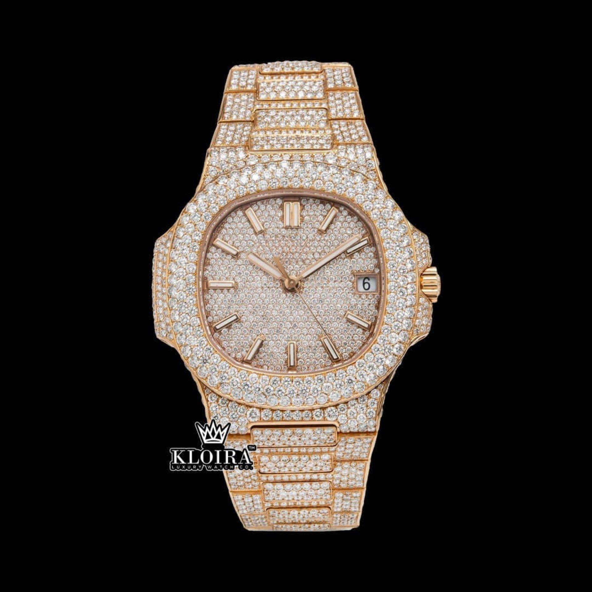 Full Iced Rose Gold Moissanite Diamond Watch Front View