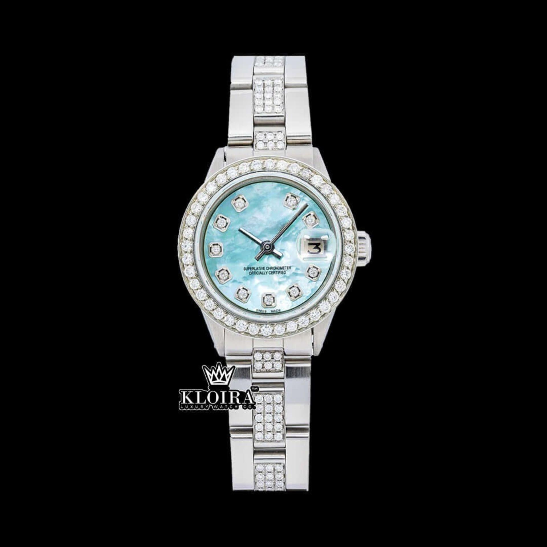 Fully Iced Out Blue Dial Diamond Markers Moissanite Watch Front View