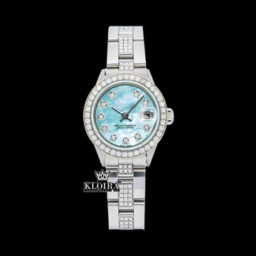 Fully Iced Out Blue Dial Diamond Markers Moissanite Watch Front View