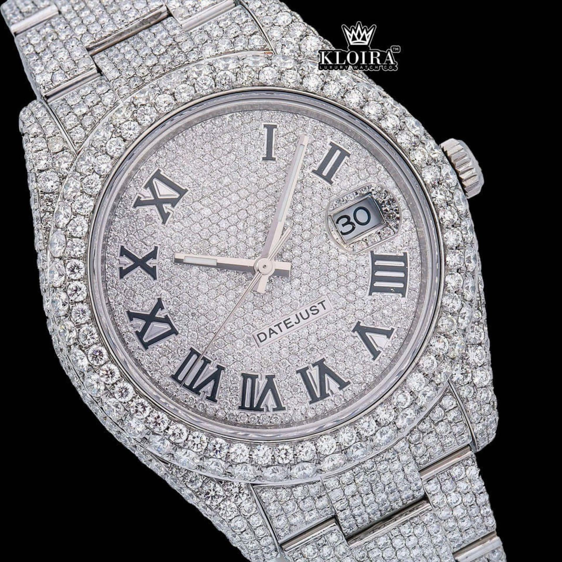 Fully Iced Out Roman Numerals Date Dial Moissanite Diamond Watch