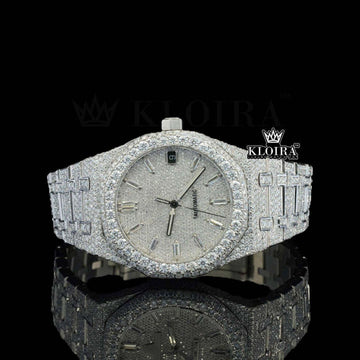 Fully Iced Out White Dial Moissanite Diamond Watch 14K Gold VVS 42mm Front View