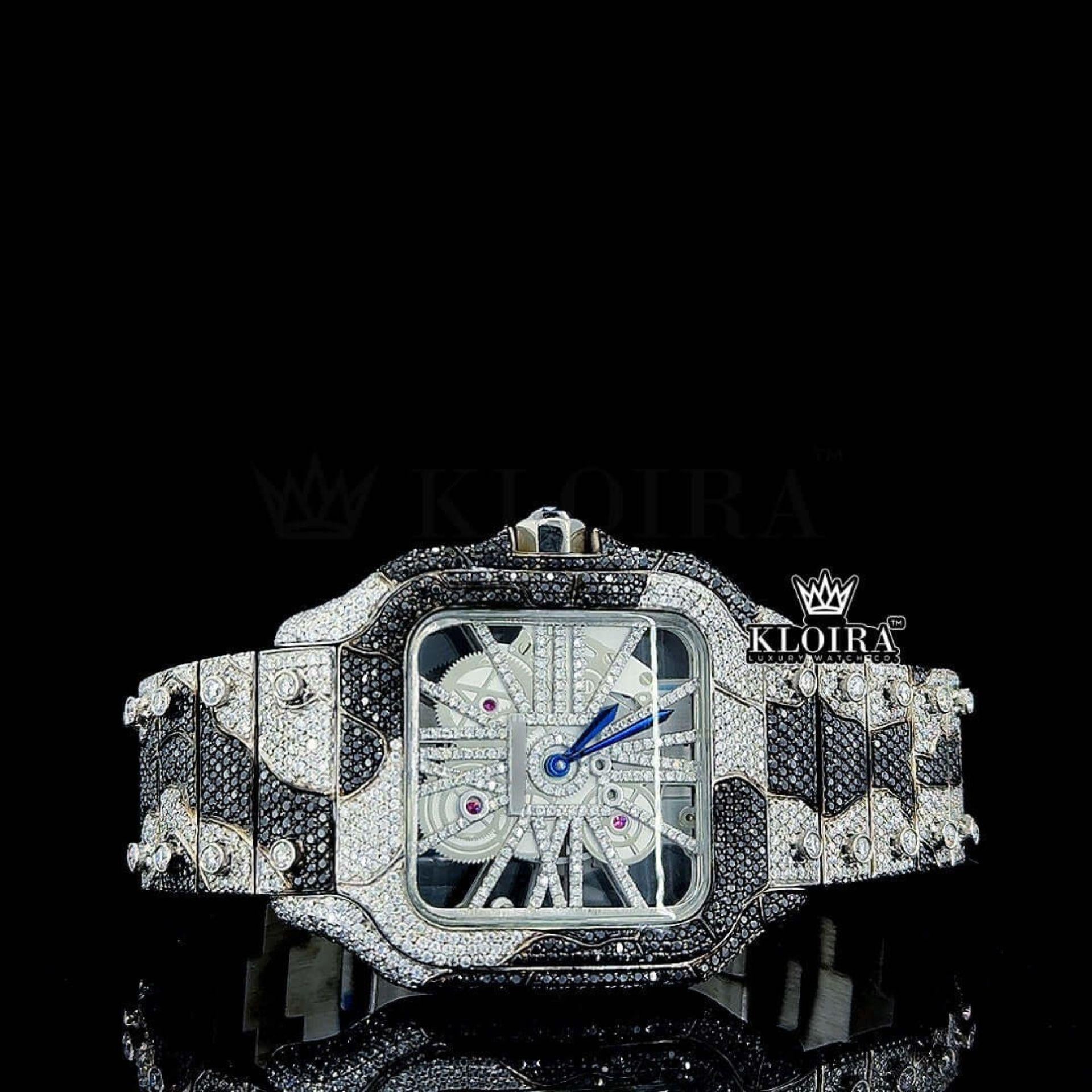Fully Iced Skeleton Dial Two Tone Moissanite Diamond Watch Front View