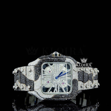 Fully Iced Skeleton Dial Two Tone Moissanite Diamond Watch Front View