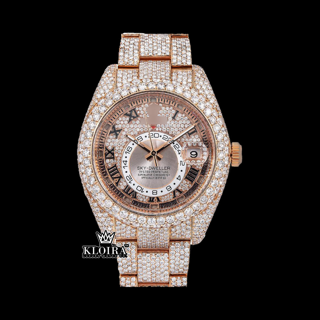 GildedSky Moissanite Diamond Watch 14K Gold VVS 20 Carat 42mm Front