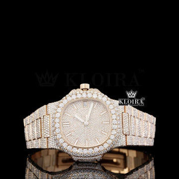 Gildedallure Moissanite Diamond Watch 14K Gold VVS 22 Carat 42mm Front View