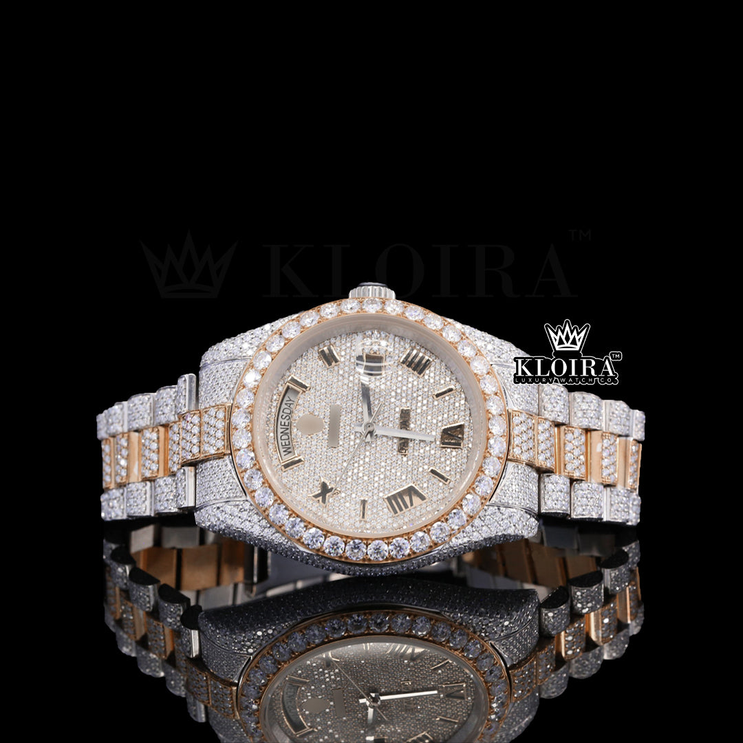 Glacier Moissanite Diamond Watch Rose 14K Gold VVS 25 Carat 42mm Front