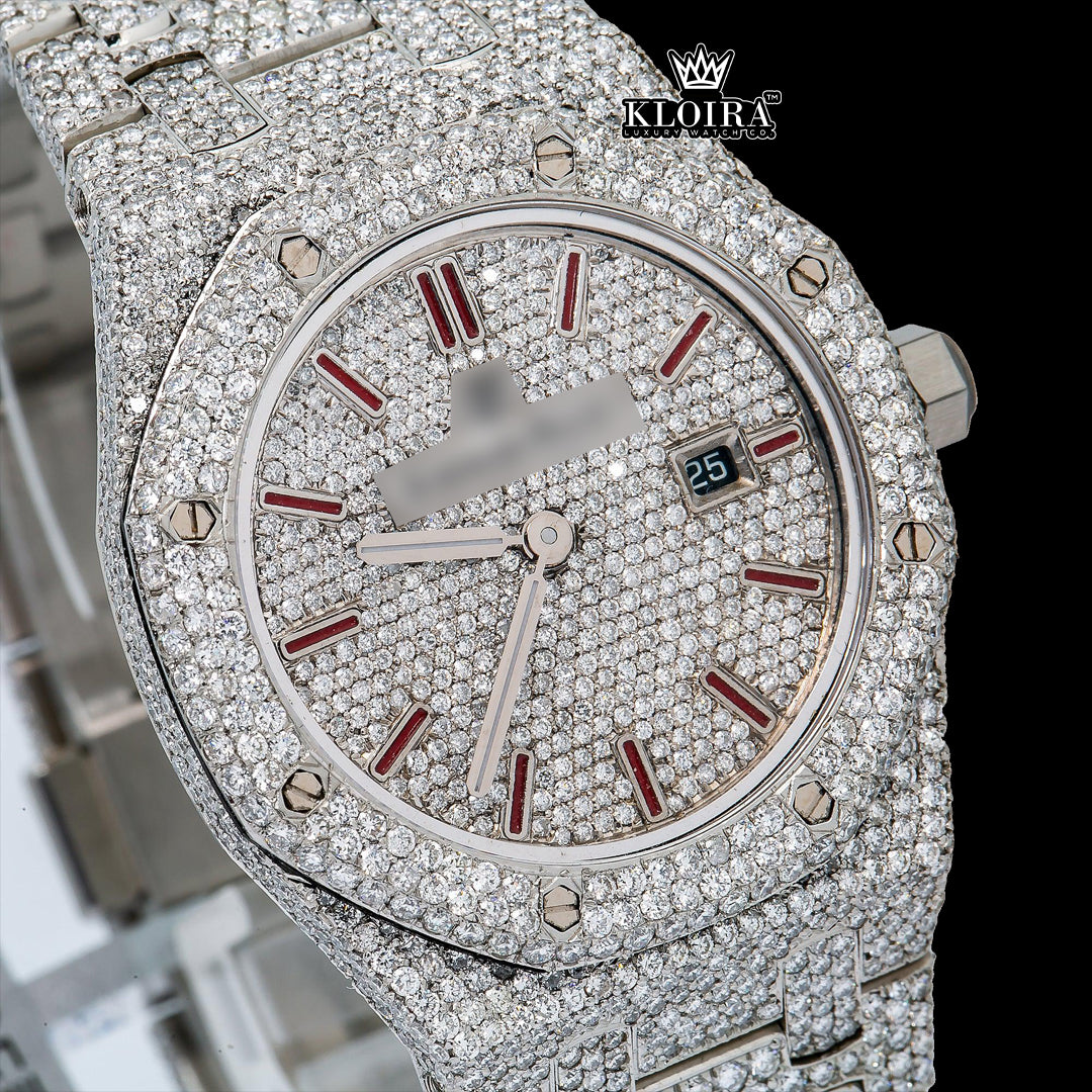 Glacier Moissanite Diamond Watch Silver VVS 22 Carat 42mm Men Front