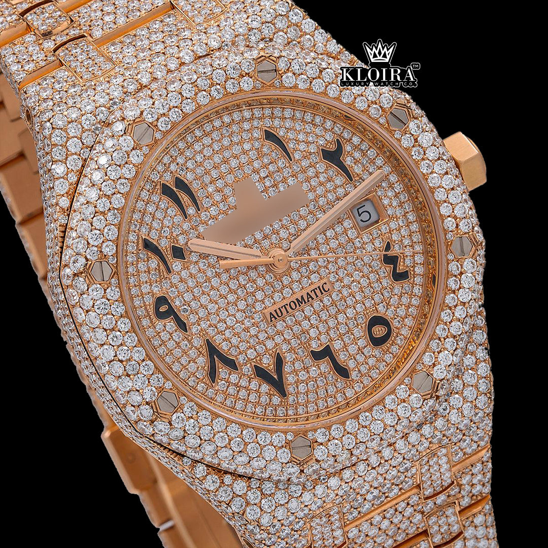 Glamoro Moissanite Diamond Watch 14K Gold VVS 22 Carat 42mm Front
