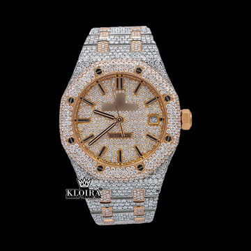 Gleamstone Moissanite Diamond Watch 14K Gold VVS 20 Carat 42mm Front