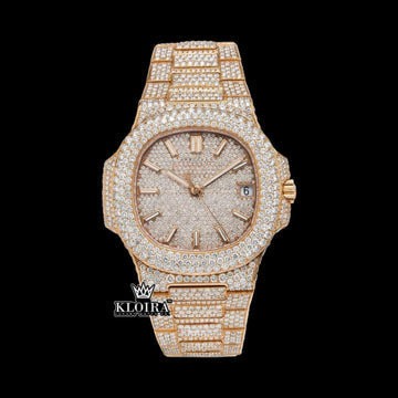 Glide stone Moissanite Diamond Watch 14K Gold VVS 24 Carat 42mm Front View