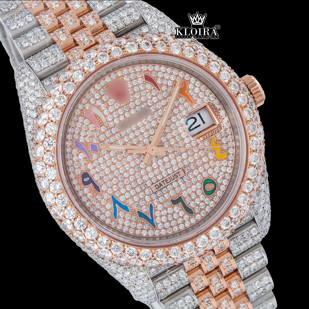GlimmerAura Moissanite Diamond Watch 14K Gold VVS 20 Carat 42mm Front