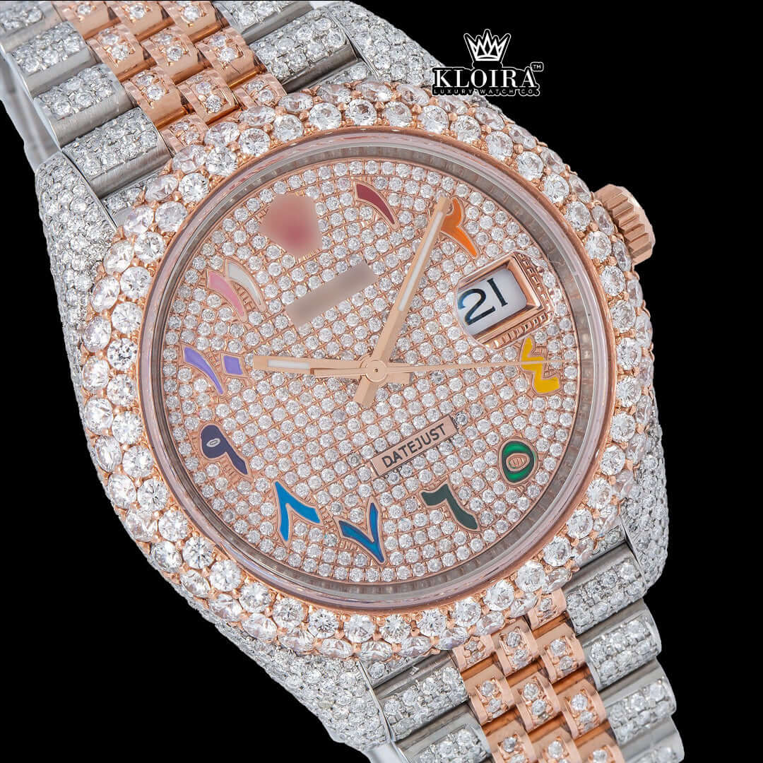 GlimmerAura Moissanite Diamond Watch 14K Gold VVS 20 Carat 42mm Front