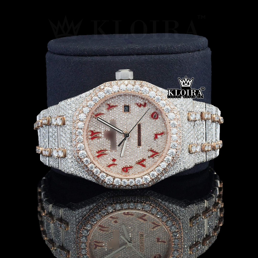 Glimmer Moissanite Diamond Watch Rose 14K Gold VVS 28 Carat 42mm Front 