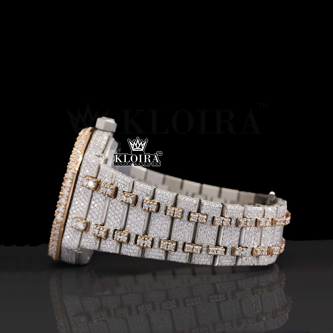 Glimmerstone Moissanite Diamond Watch Rose 14K Gold VVS 28 Carat 42mm Front