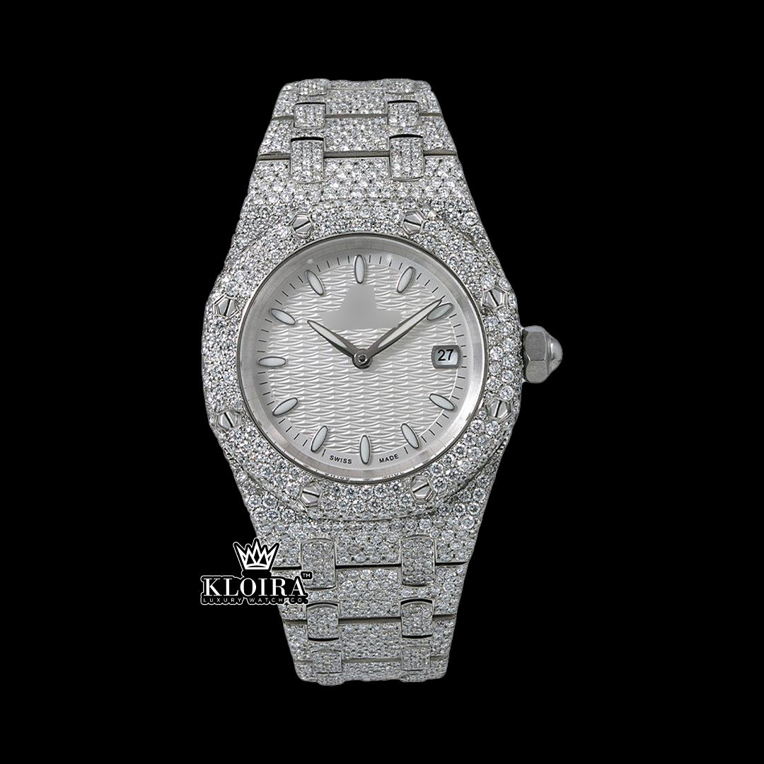 Glint Moissanite Diamond Watch 14K Gold VVS 20 Carat 42mm Front