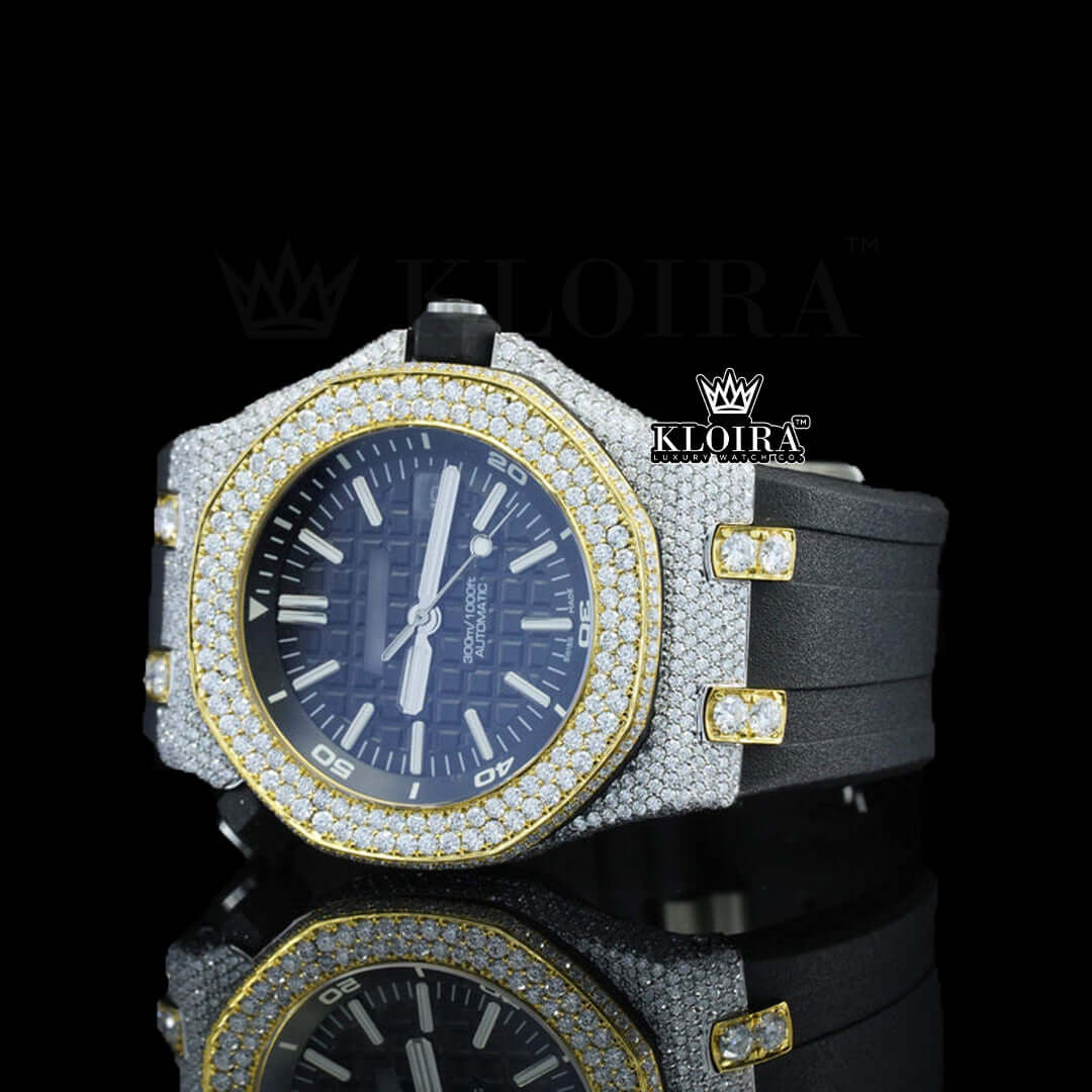 Glintstone Moissanite Diamond Watch 14K Gold VVS 13 Carat 42mm Front