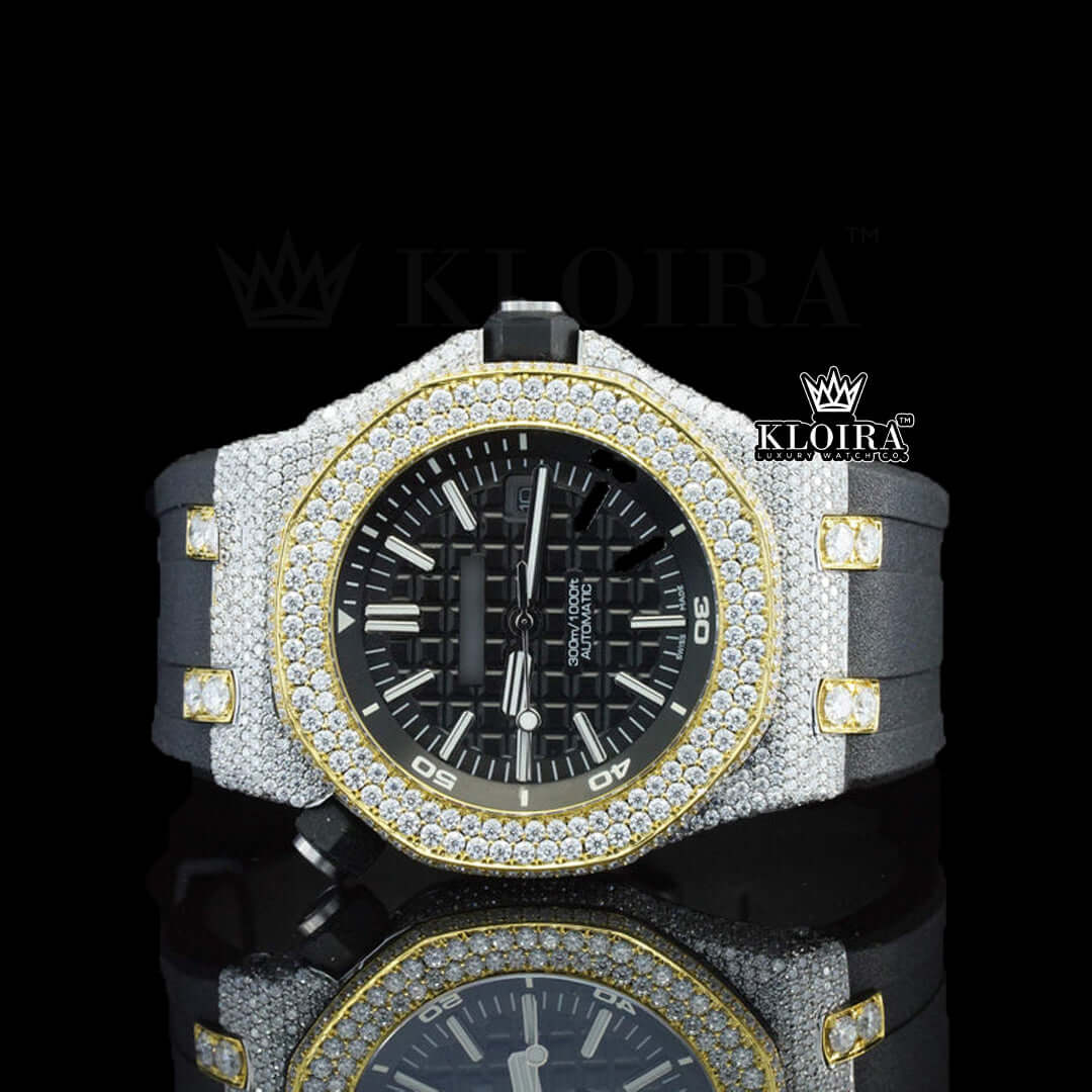 Glintstone Moissanite Diamond Watch 14K Gold VVS 13 Carat 42mm Front