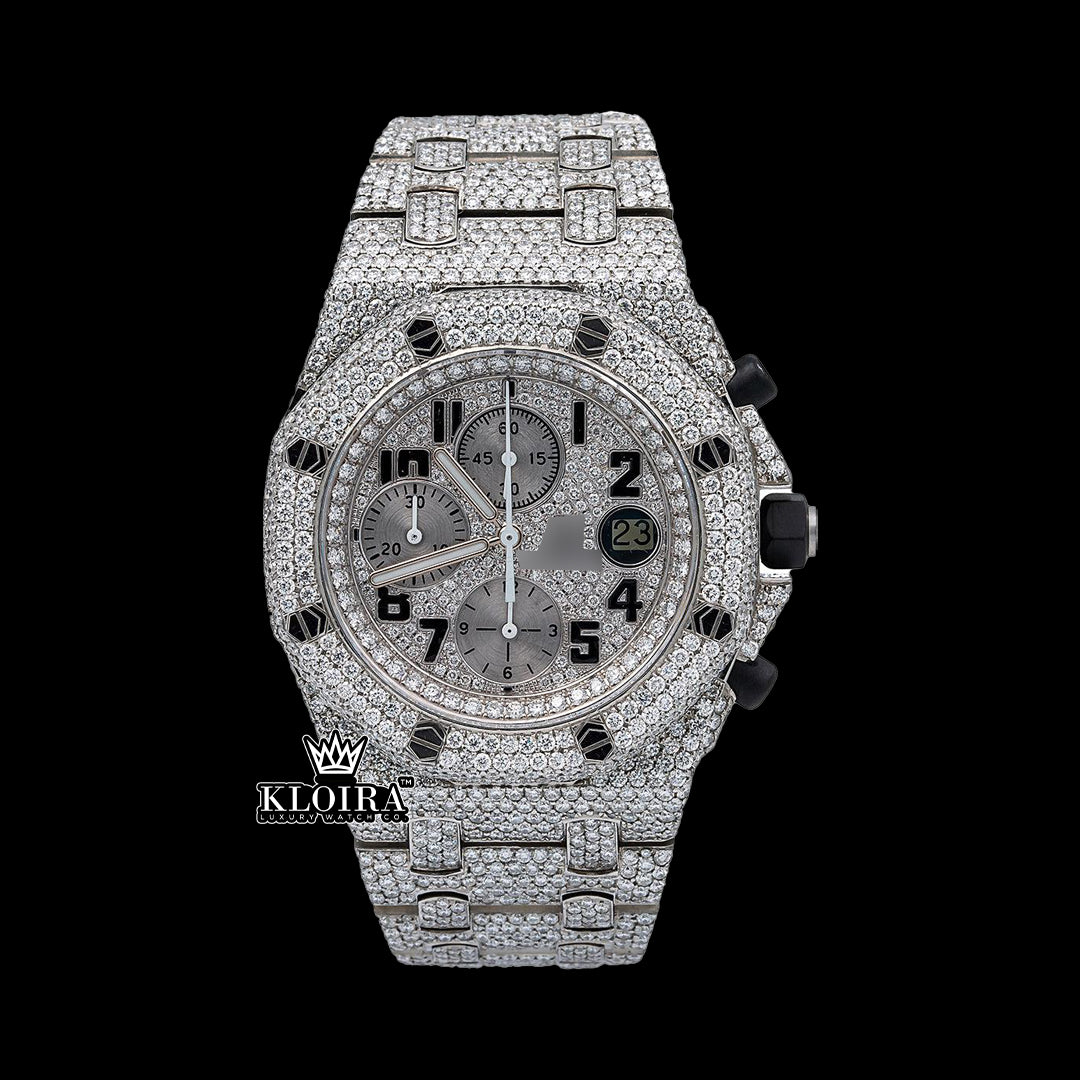 GlitterForce Moissanite Diamond Watch 14K Gold VVS 22 Carat 42mm Front
