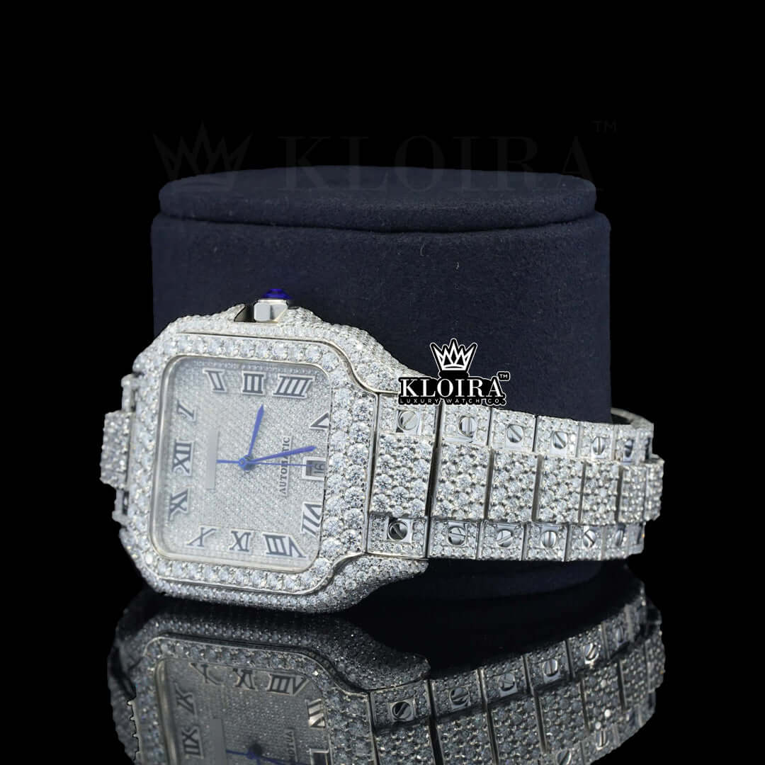 LuxeGrid Moissanite Diamond Watch 14K Gold VVS 24 Carat 42mm Front