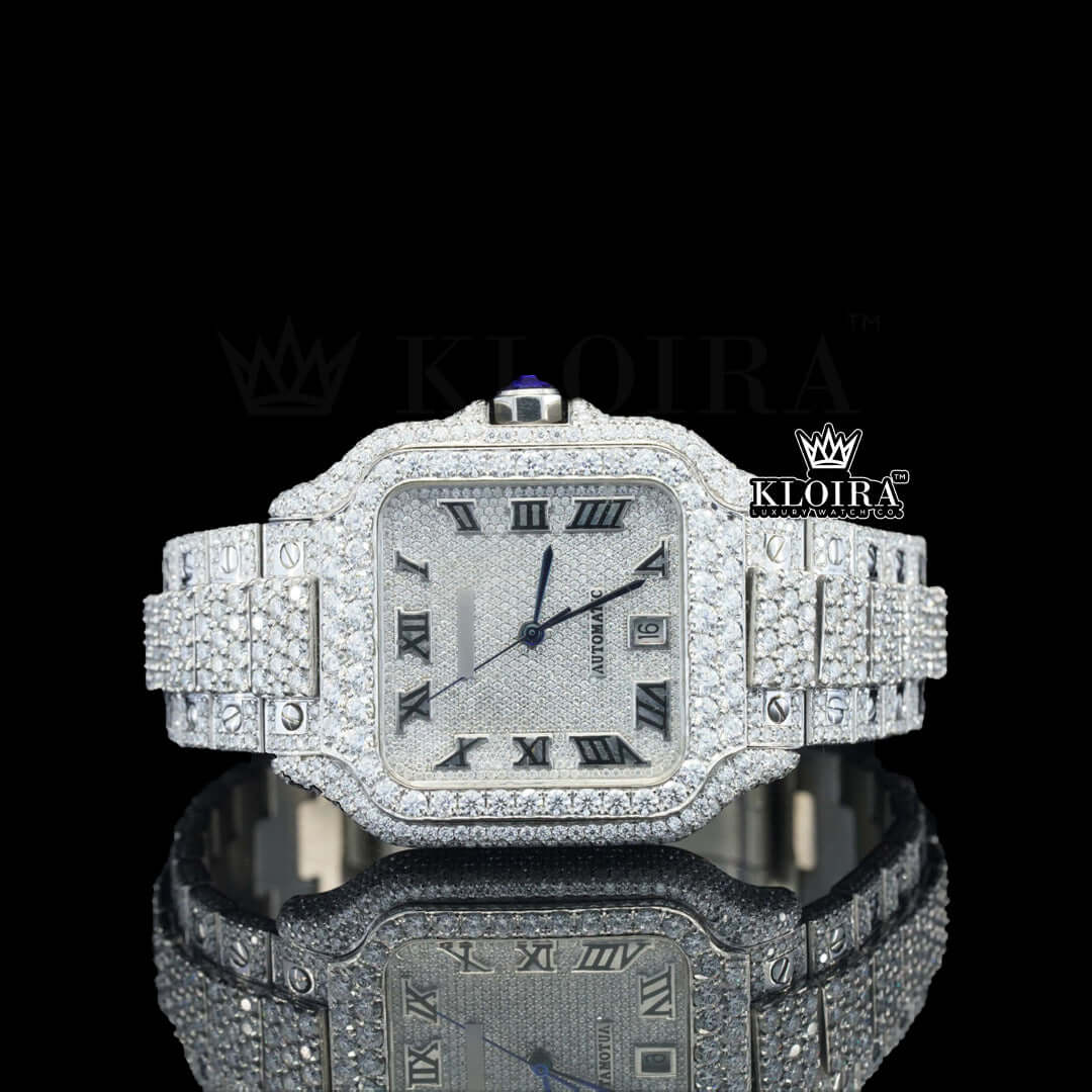 LuxeGrid Moissanite Diamond Watch 14K Gold VVS 24 Carat 42mm Front