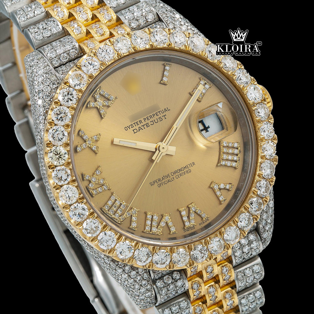 GoldElegance Moissanite Diamond Watch 14K Gold VVS 20 Carat 42mm Front