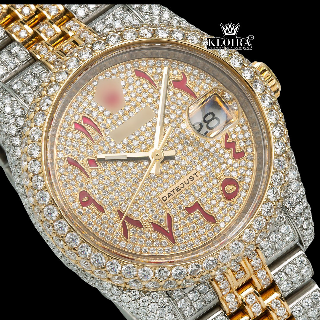 GoldFlare Moissanite Diamond Watch 14K Gold VVS 20 Carat 42mm Front