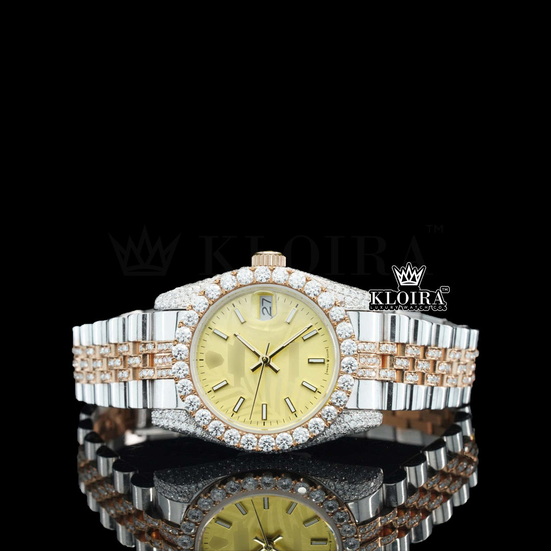 GoldLux Moissanite Diamond Watch 14K Gold VVS 13 Carat 42mm Front