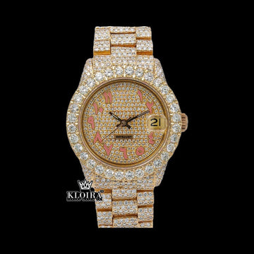 Gold Bust Down Watch Moissanite Arabic Numeral 14K Gold VVS 20 Ct 42mm Front View
