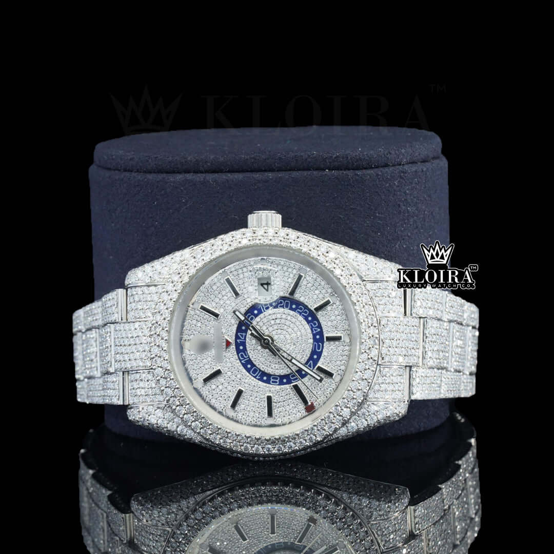 Gold Orbit Navigator Chrono Moissanite Diamond Watch 14K Gold  VVS 32 Carat 42mm Front