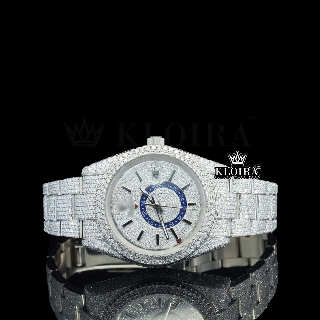 Gold Orbit Navigator Chrono Moissanite Diamond Watch 14K Gold  VVS 32 Carat 42mm Front