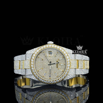 Gold glint Moissanite Diamond Watch 14K Gold VVS 22 Carat 42mm Front View