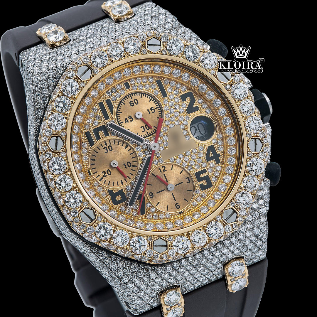 GoldenChrono Moissanite Diamond Watch 14K Gold VVS 14 Carat 42mm Front