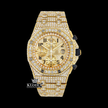 GoldenChrono Moissanite Diamond Watch 14K Gold VVS 22 carat 24mm Front
