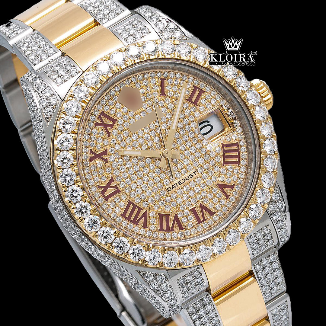 GoldenDate Moissanite Diamond Watch 14K Gold VVS 20 Carat 42mm Front