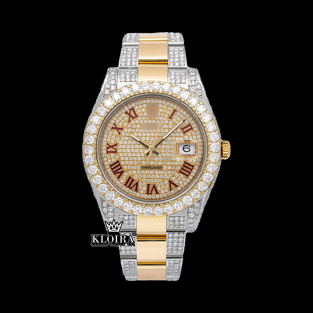 GoldenDate Moissanite Diamond Watch 14K Gold VVS 20 Carat 42mm Front