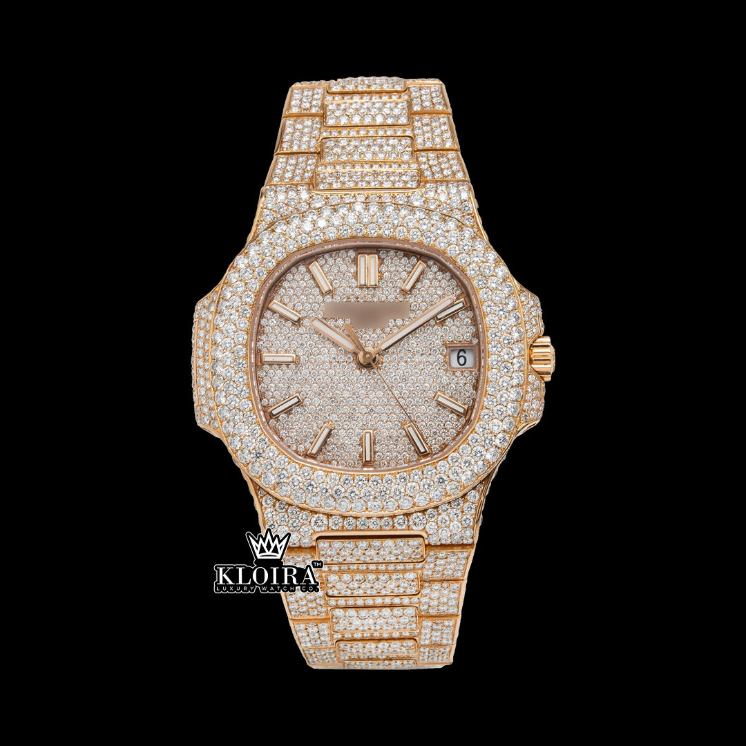 GoldenDazzle Moissanite Diamond Watch 14K Gold VVS 24 Carat 42mm Front
