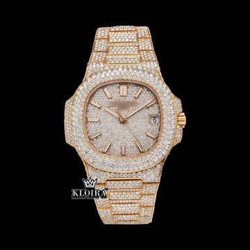 GoldenDazzle Moissanite Diamond Watch 14K Gold VVS 24 Carat 42mm Front