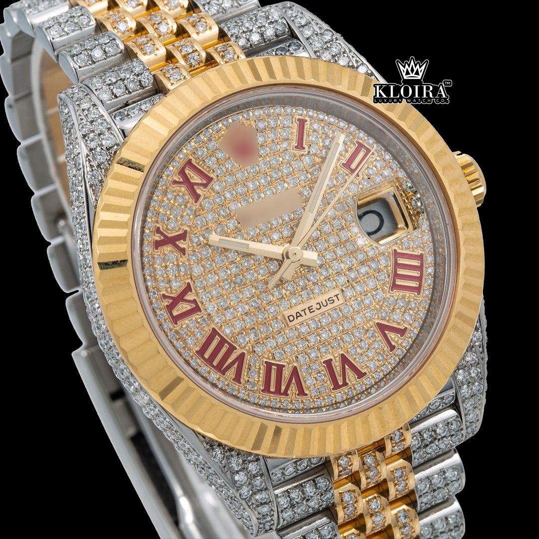 GoldenFlare Moissanite Diamond Watch 14K Gold VVS 20 Carat 42mm Front