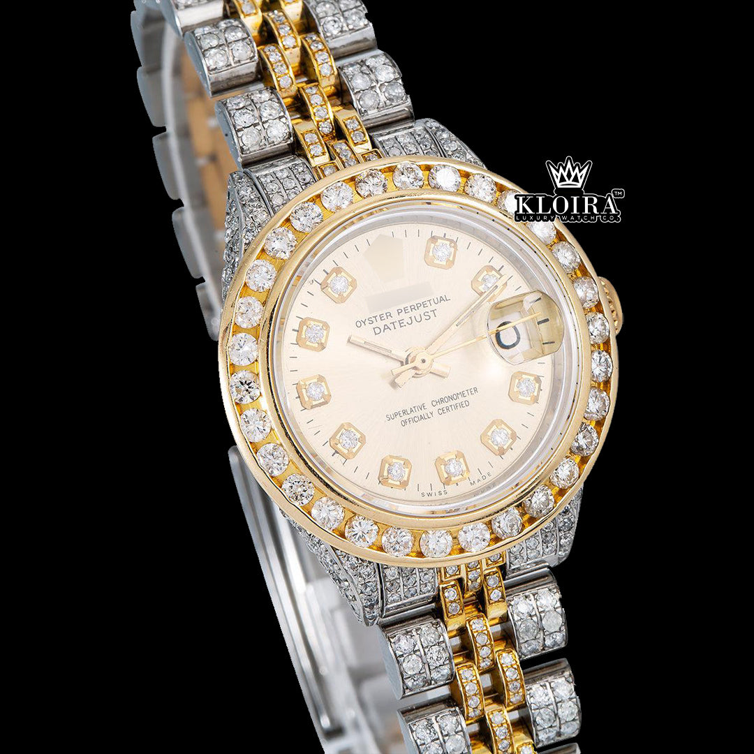 GoldenHalo Moissanite Diamond Watch 14K Gold VVS 20 Carat 42mm Front