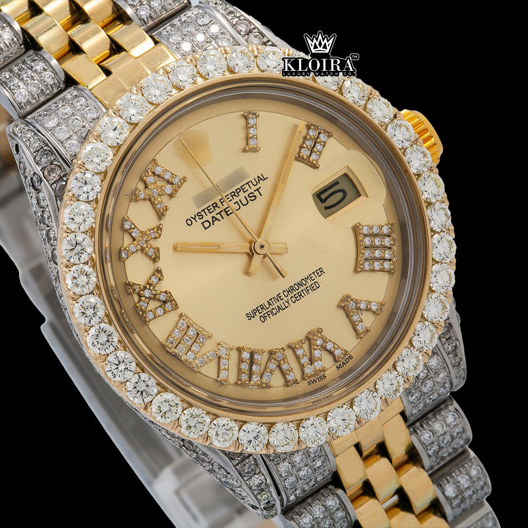 GoldenHorizon Moissanite Diamond Watch 14K Gold VVS 18 Carat 42mm Front