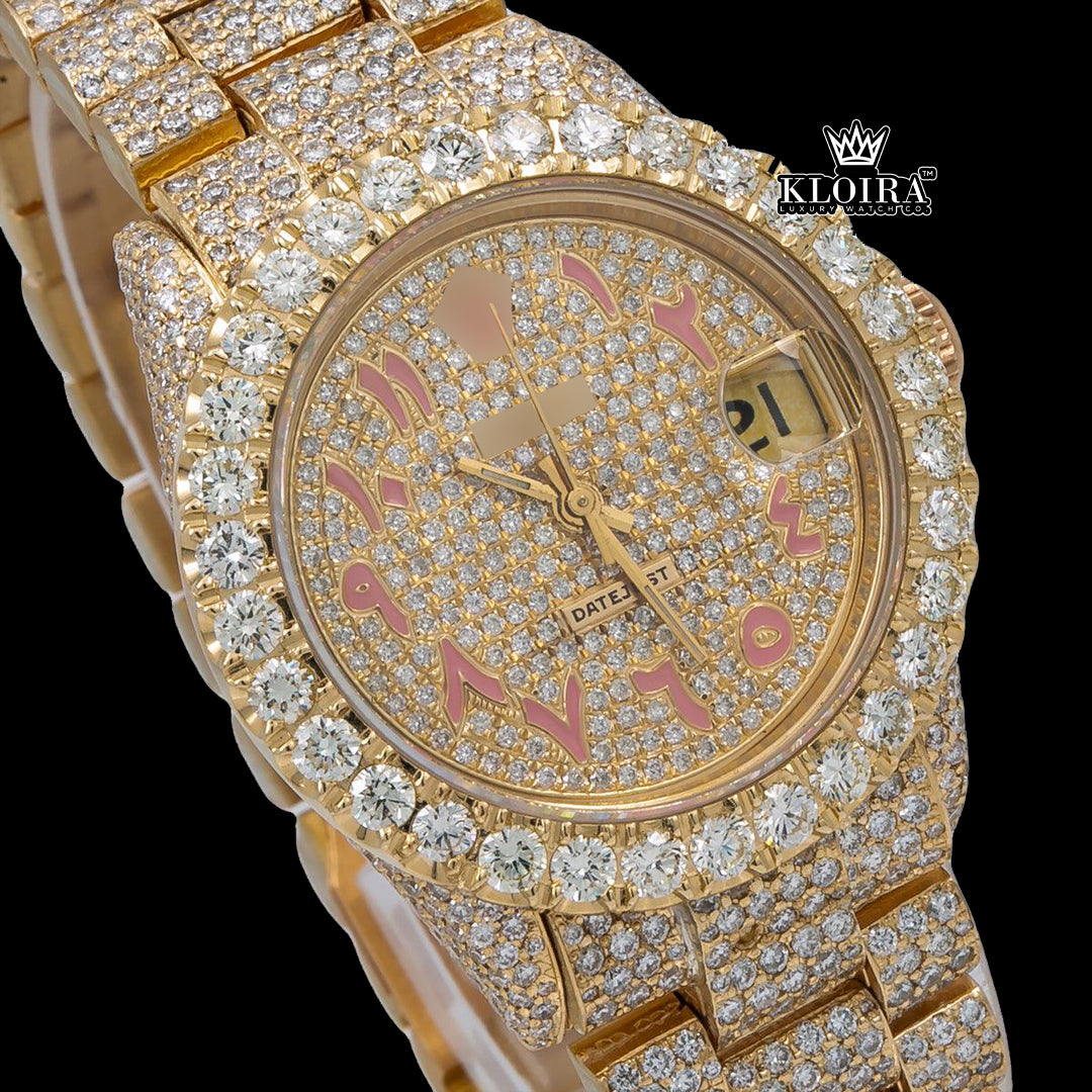 GoldenMajesty Moissanite Diamond Watch 14K Gold VVS 20 Carat 42mm Front