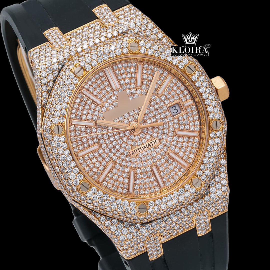 GoldenRadiance Moissanite Diamond Watch 14K Gold VVS 14 Carat 42mm Front